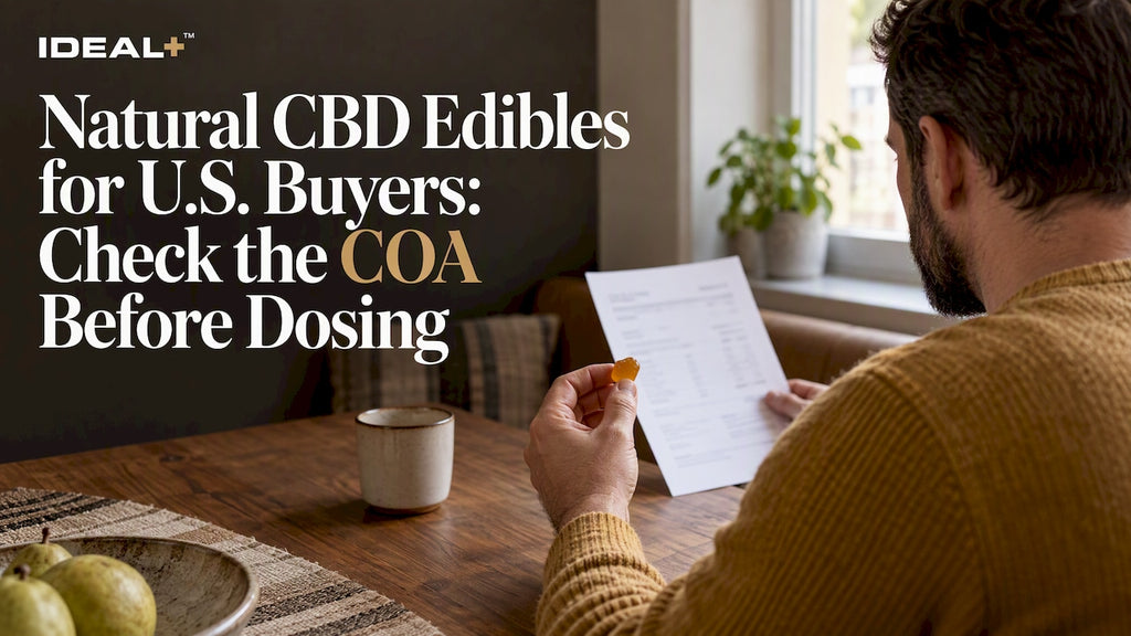 Buyer checks a lab report beside a CBD gummy