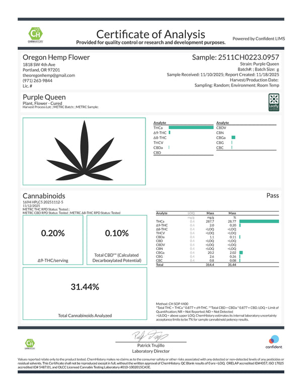 Purple Queen THCa Hemp Flower Greenhouse Smalls