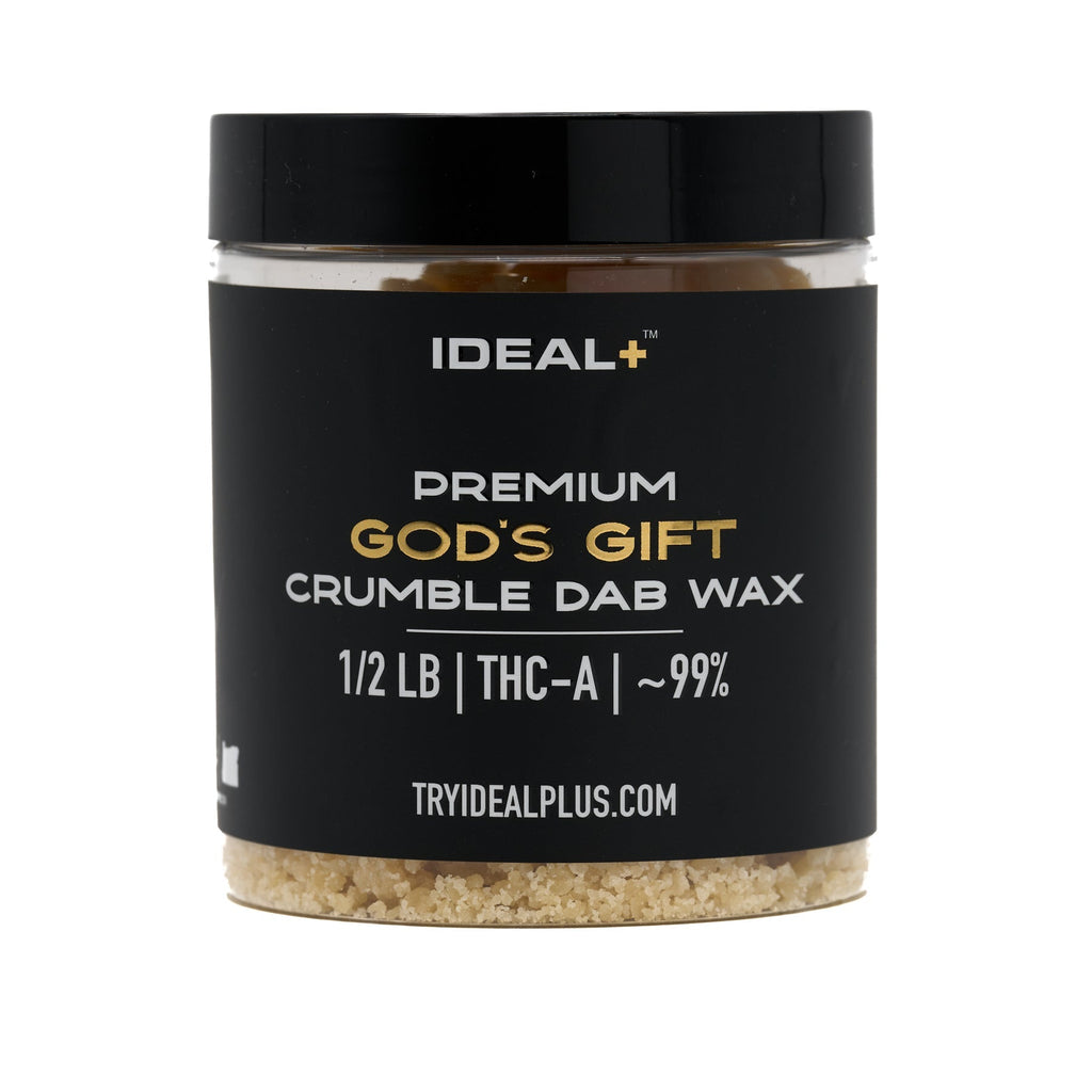 God’s Gift THCa Crumble Dab Wax in a jar, showcasing 94.67% THCa for wholesale